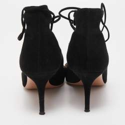 Pre Owned Aquazzura Black Suede Christy Ankle Tie Pumps Size 37