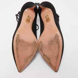 Pre Owned Aquazzura Black Suede Christy Ankle Tie Pumps Size 37