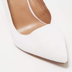 Pre Owned Aquazzura White Fabric Crystal Embellished Slingback Pumps Size 39.5