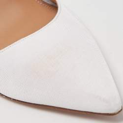 Pre Owned Aquazzura White Fabric Crystal Embellished Slingback Pumps Size 39.5