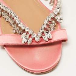 Pre Owned Aquazzura Pink Satin Gem Palace Flat Slides Size 39