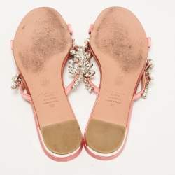 Pre Owned Aquazzura Pink Satin Gem Palace Flat Slides Size 39