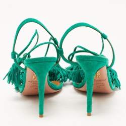Pre Owned Aquazzura Green Suede Wild Thing Ankle Wrap Sandals Size 36