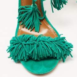 Pre Owned Aquazzura Green Suede Wild Thing Ankle Wrap Sandals Size 36