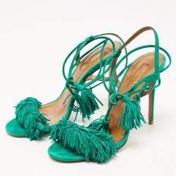 Pre Owned Aquazzura Green Suede Wild Thing Ankle Wrap Sandals Size 36