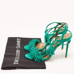 Pre Owned Aquazzura Green Suede Wild Thing Ankle Wrap Sandals Size 36