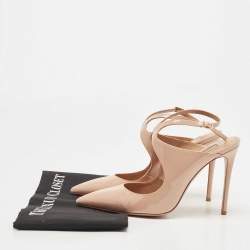 مملوكة مسبقًا Aquazzura Beige Patent Leather Talana Ankle Strap Pumps Size 38
