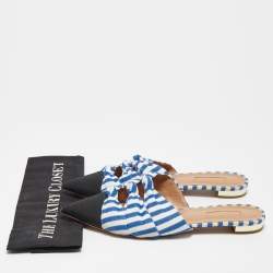 Pre Owned Aquazzura Tricolor Stripe Canvas Mondaine Flat Mules Size 40