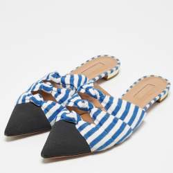 Pre Owned Aquazzura Tricolor Stripe Canvas Mondaine Flat Mules Size 40