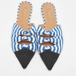 Pre Owned Aquazzura Tricolor Stripe Canvas Mondaine Flat Mules Size 40