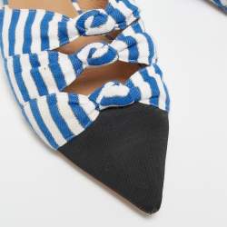 Pre Owned Aquazzura Tricolor Stripe Canvas Mondaine Flat Mules Size 40