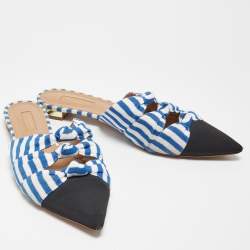 Pre Owned Aquazzura Tricolor Stripe Canvas Mondaine Flat Mules Size 40