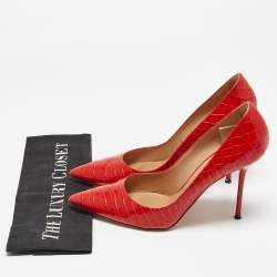 Pre Owned Aquazzura Red Croc Embossed Leather Forever Pumps Size 38