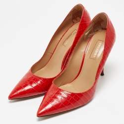 Pre Owned Aquazzura Red Croc Embossed Leather Forever Pumps Size 38