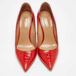 Pre Owned Aquazzura Red Croc Embossed Leather Forever Pumps Size 38