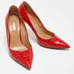 Pre Owned Aquazzura Red Croc Embossed Leather Forever Pumps Size 38