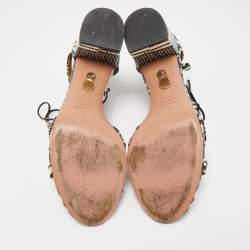 Pre Owned Aquazzura Black/White Printed Watersnake Leather Cut Out Lace Sandals Size 40