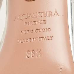 Pre Owned Aquazzura Silver PVC and Patent Leather Temptation Crystals Sandals Size 38.5