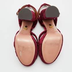 Pre Owned Aquazzura Burgundy Velvet Sundance Platform Sandals Size 39