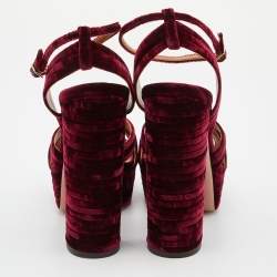Pre Owned Aquazzura Burgundy Velvet Sundance Platform Sandals Size 39