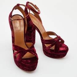 Pre Owned Aquazzura Burgundy Velvet Sundance Platform Sandals Size 39