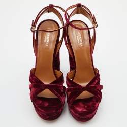 Pre Owned Aquazzura Burgundy Velvet Sundance Platform Sandals Size 39