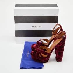 Pre Owned Aquazzura Burgundy Velvet Sundance Platform Sandals Size 39