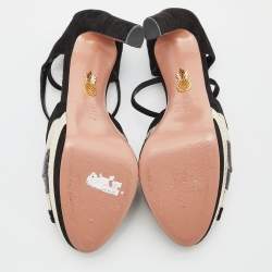 Pre Owned Aquazzura Black/Gold Suede and Watersnake Leather Platform Sandals Size 39.5