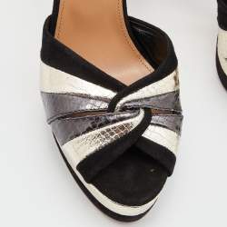 Pre Owned Aquazzura Black/Gold Suede and Watersnake Leather Platform Sandals Size 39.5