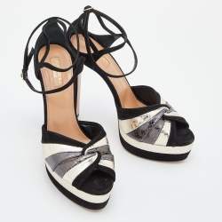 Pre Owned Aquazzura Black/Gold Suede and Watersnake Leather Platform Sandals Size 39.5