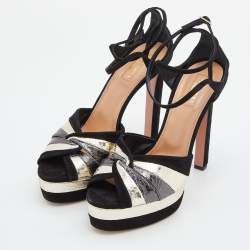 Pre Owned Aquazzura Black/Gold Suede and Watersnake Leather Platform Sandals Size 39.5