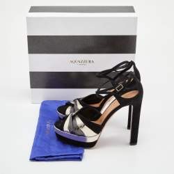 Pre Owned Aquazzura Black/Gold Suede and Watersnake Leather Platform Sandals Size 39.5