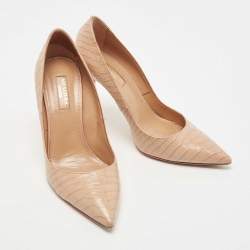 Pre Owned Aquazzura Beige Croc Embossed Leather Purist Pumps Size 38