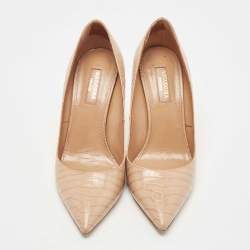 Pre Owned Aquazzura Beige Croc Embossed Leather Purist Pumps Size 38