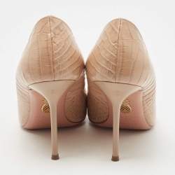 Pre Owned Aquazzura Beige Croc Embossed Leather Purist Pumps Size 38