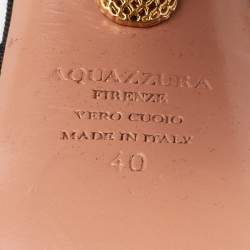 Pre Owned Aquazzura Black Knotted Canvas Mira Star Block Heel Platform Sandals Size 40