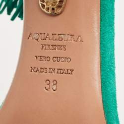 Pre Owned Aquazzura Teal Green Fringed Suede Wild Thing Tasseled Ankle Wrap Sandals Size 38