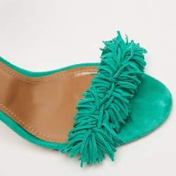 Pre Owned Aquazzura Teal Green Fringed Suede Wild Thing Tasseled Ankle Wrap Sandals Size 38