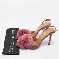 Pre Owned Aquazzura Pink Lurex Fabric Powder Puff Slingback Pumps Size 38