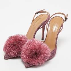 Pre Owned Aquazzura Pink Lurex Fabric Powder Puff Slingback Pumps Size 38