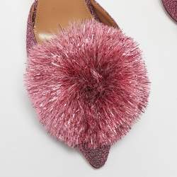 Pre Owned Aquazzura Pink Lurex Fabric Powder Puff Slingback Pumps Size 38