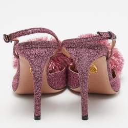 Pre Owned Aquazzura Pink Lurex Fabric Powder Puff Slingback Pumps Size 38