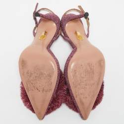 Pre Owned Aquazzura Pink Lurex Fabric Powder Puff Slingback Pumps Size 38
