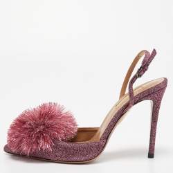 Pre Owned Aquazzura Pink Lurex Fabric Powder Puff Slingback Pumps Size 38
