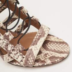 Pre Owned Aquazzura Two Tone Python Amazon Lace Up Sandals Size 38.5