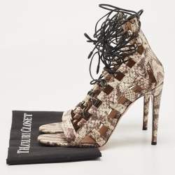 Pre Owned Aquazzura Two Tone Python Amazon Lace Up Sandals Size 38.5