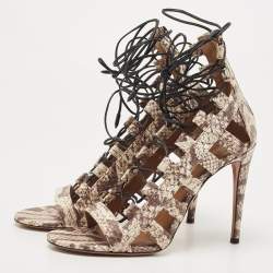 Pre Owned Aquazzura Two Tone Python Amazon Lace Up Sandals Size 38.5