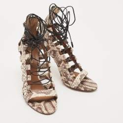 Pre Owned Aquazzura Two Tone Python Amazon Lace Up Sandals Size 38.5