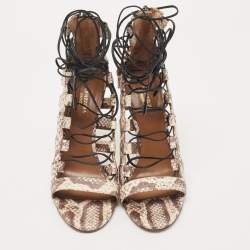 Pre Owned Aquazzura Two Tone Python Amazon Lace Up Sandals Size 38.5