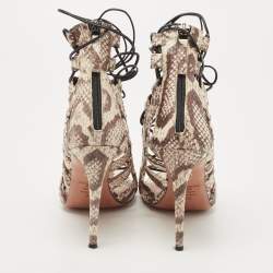 Pre Owned Aquazzura Two Tone Python Amazon Lace Up Sandals Size 38.5
